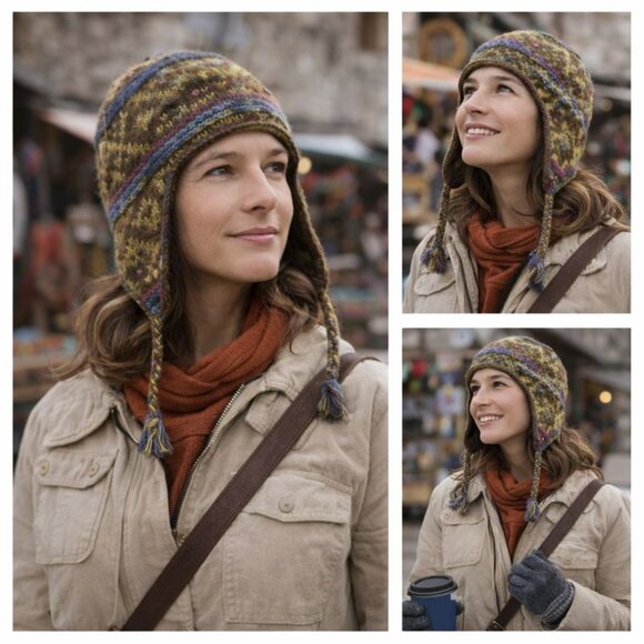 Newari Hand-Knit Wool Earflap Hat | Nepal Artisan Heritage | Winter Boho